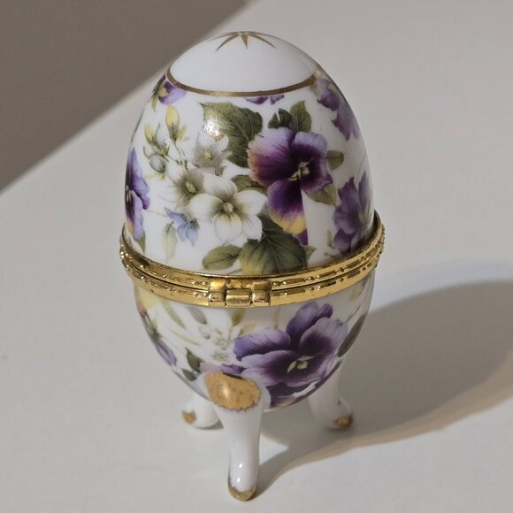 Formalities by Baum Bros Porcelain Egg Shaped Pedestal Trinket Box - Picture 2 of 5